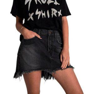 ONE X ONE TEASPOON Black Denim Junkyard Distressed Button Fly Mini Skirt Size 24